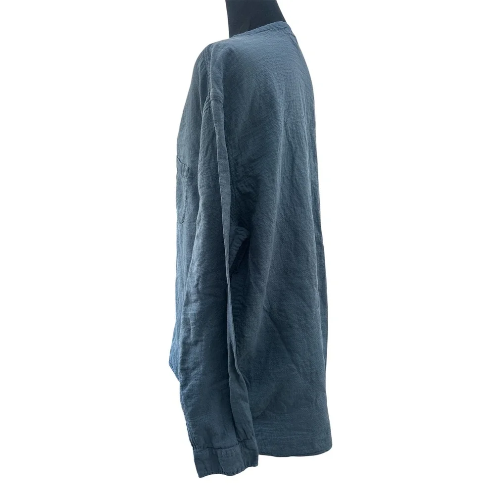 J.Crew Mens XL Blue‎ Cotton Gauze Henley Long Sleeve Shirt Textured Pocket XL